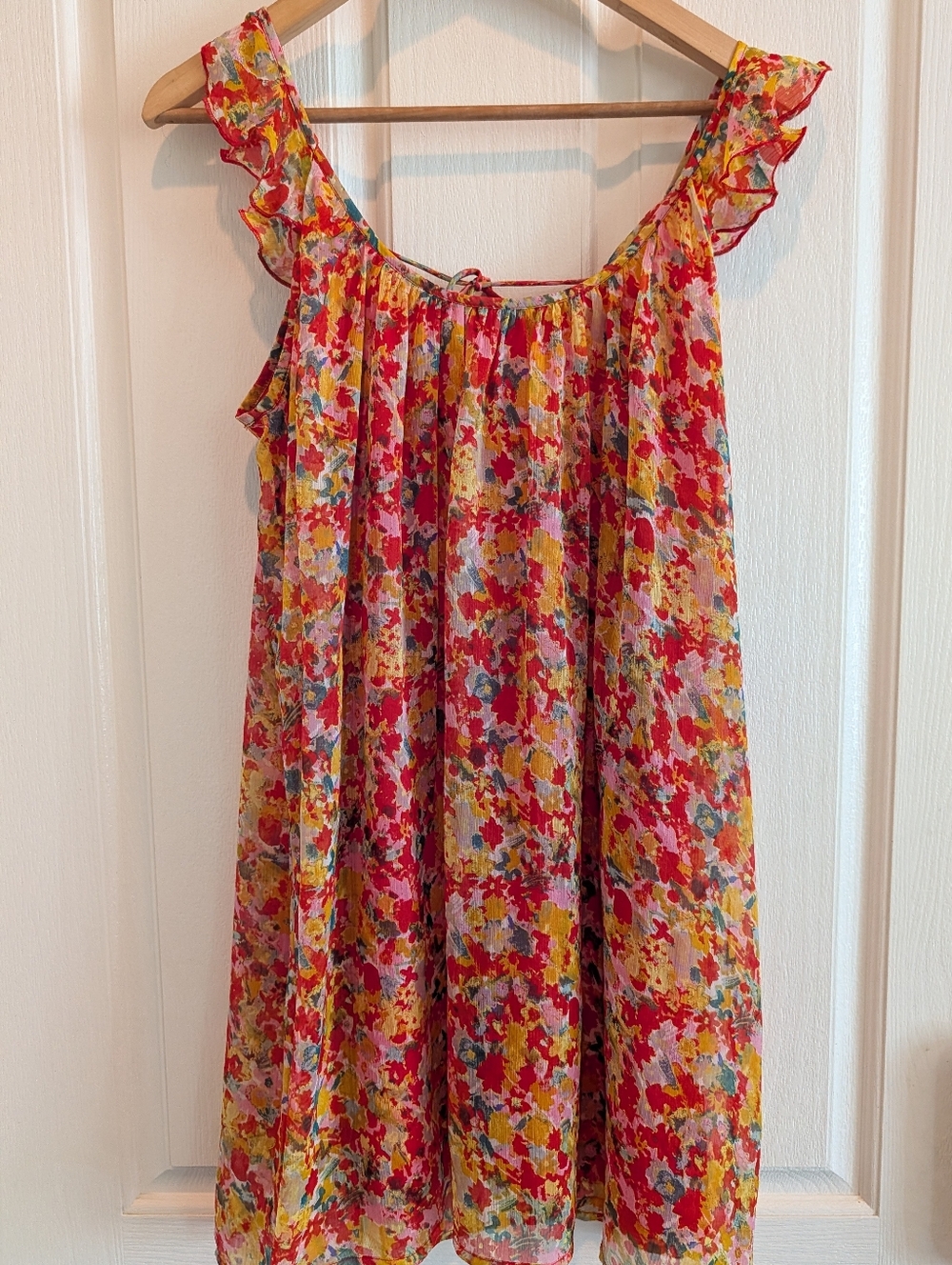 Vero Moda Coral Floral Mini Dress with Yellow & Green Accents